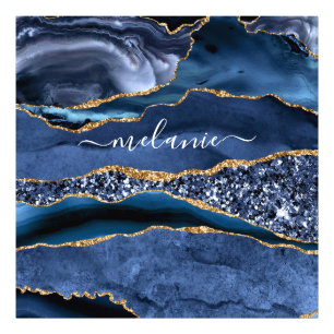 Egate Navy Blue Guld Glitter Gemstone - eget namn Fototryck