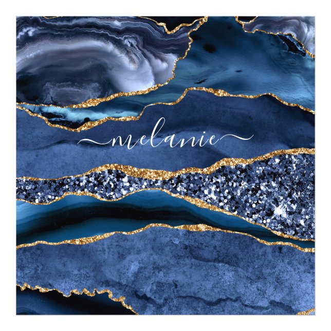 Egate Navy Blue Guld Glitter Gemstone - eget namn Fototryck (Framsidan)