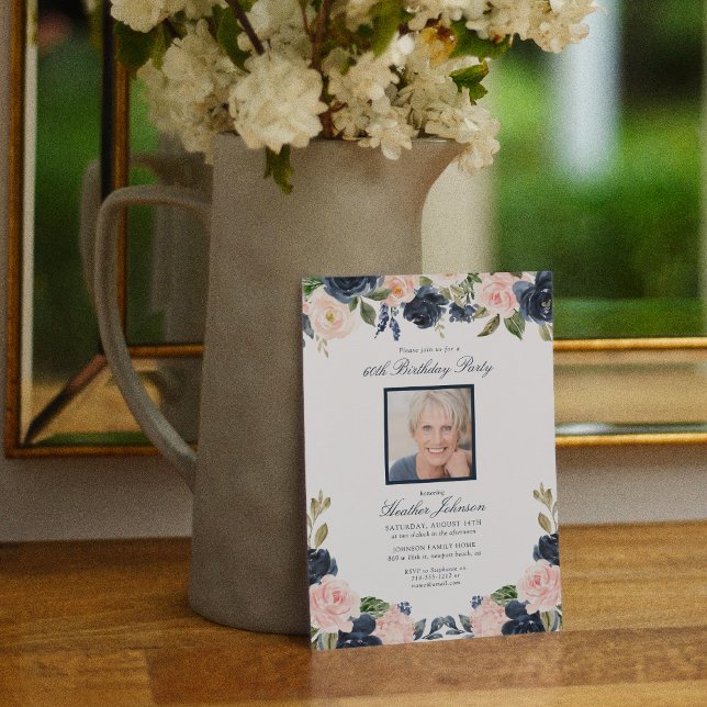 Egen åldersblå Blommigt i Rosa - Födelsedagsfest Inbjudningar (Skapare uppladdad)