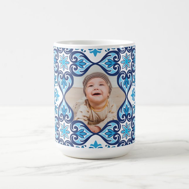 Egen bild, blå och vit Azulejos  Kaffemugg (Center)