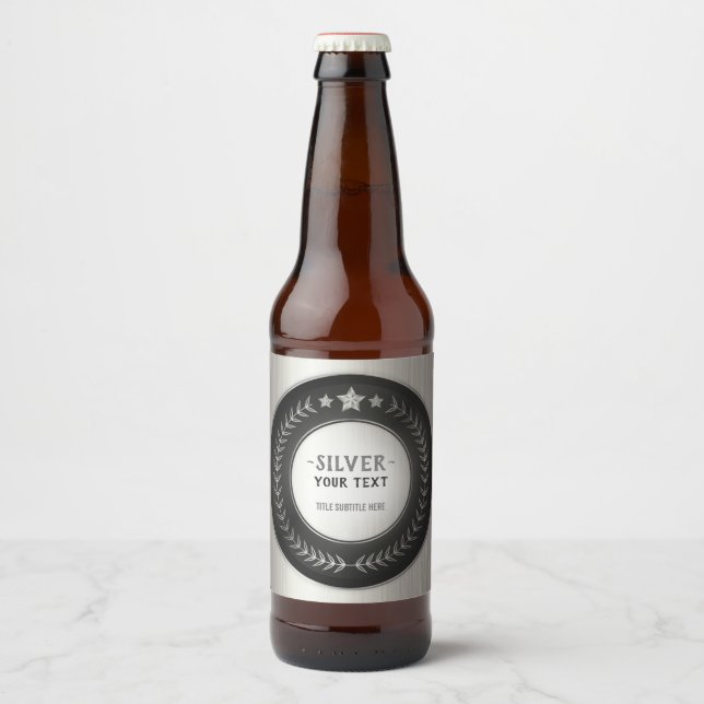 EGEN DESIGN DIY-MEDALJ Silver Mästare REDIGERBAR Ölflaska Etikett (Framsida)
