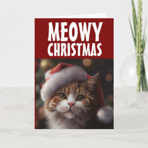 EGEN JULKORT MED KATT SANTA HATT TACK KORT