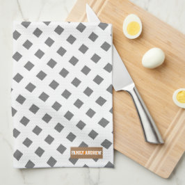 Egen namn, monogramdiamanter, vit grått-snyggt kökshandduk