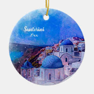Egen Photo Santorini 2-sidig unik modern konst Julgransprydnad Keramik