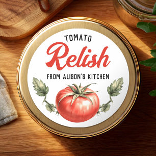 Egen tomatrelish för konserveringsetikett runt klistermärke
