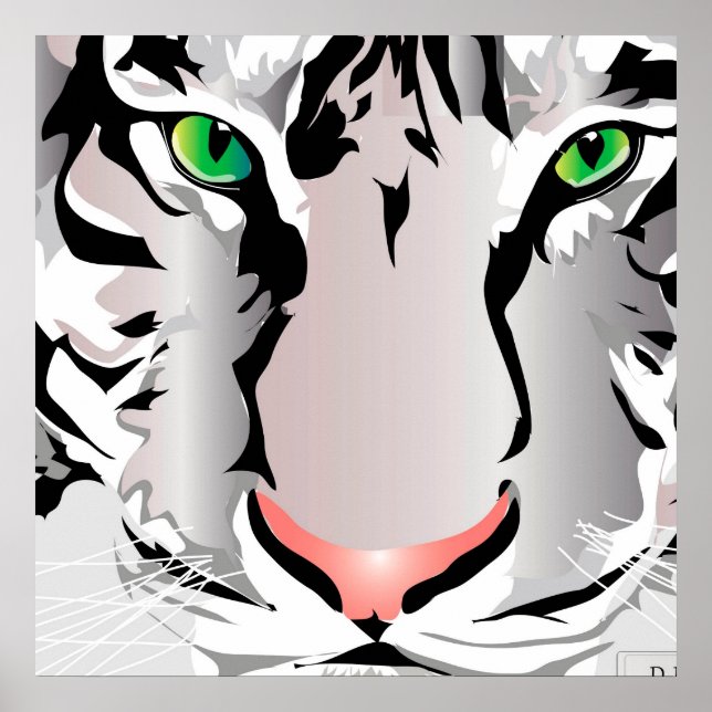 EGEN TRYCKNING - TIGER - VIT/GRÅ POSTER (Framsidan)