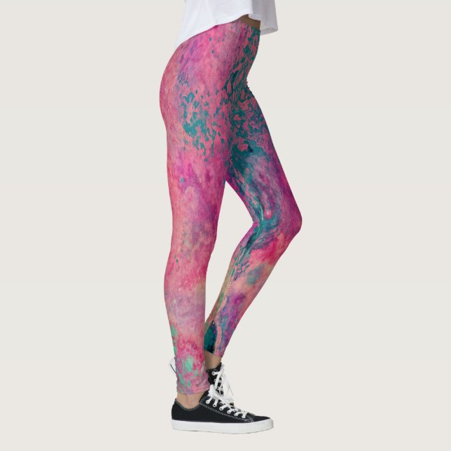 “Egenartad pergament” – Rosa Teal Blå Abstrakt    Leggings (Höger)