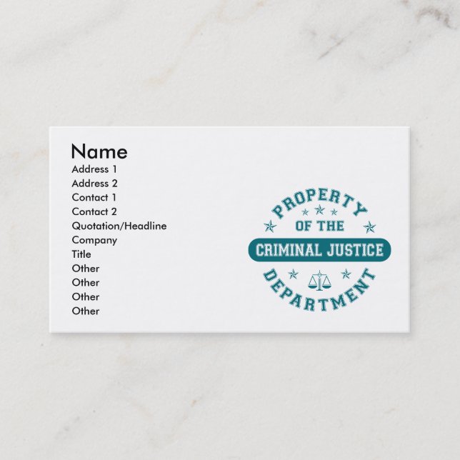 Egendom av det brottsliga justitiedepartementet visitkort (Framsida)
