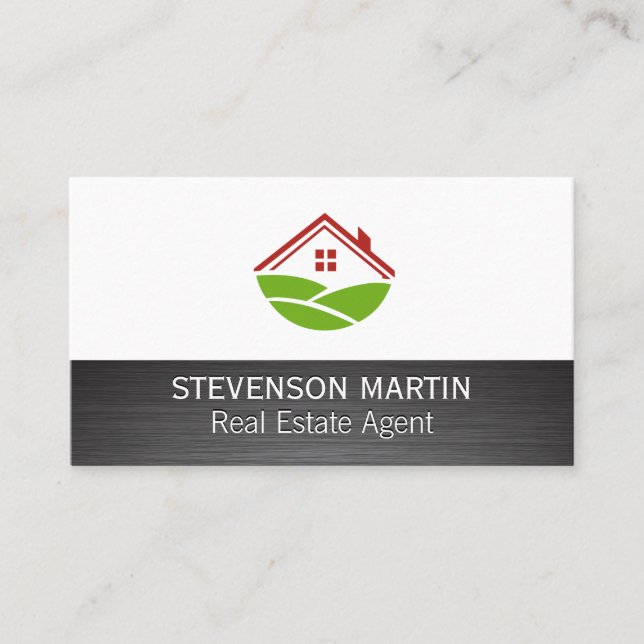Egendom Icon | Metallic Brushed Struktur Visitkort (Framsida)