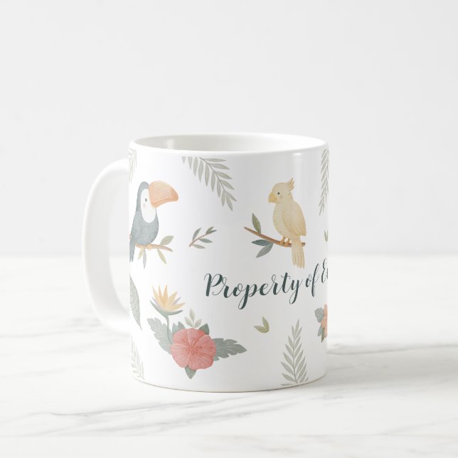 "Egendom Tillhör" Anpassat Namn Djungel Tropisk Ba Kaffemugg (Framsida vänster)