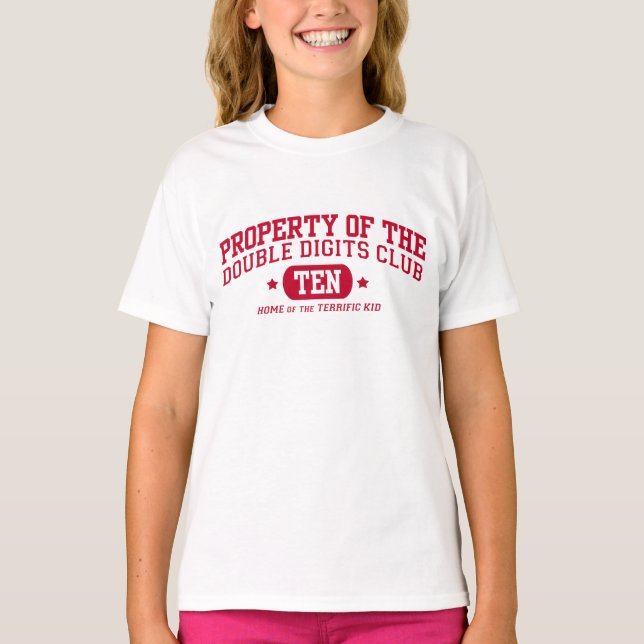 Egendomen av de dubbla siffrorna klubbar den 10th t-shirt (Framsida)