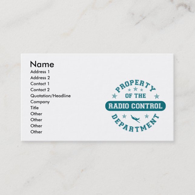 Egendomen av radiosände kontrollerar avdelning visitkort (Framsida)