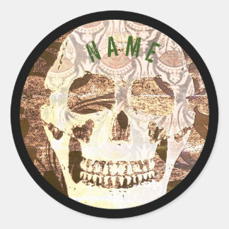 EGENNAMN GRUNGE DÖDSHUVUD RUNDA DEKALER RUNT KLISTERMÄRKE