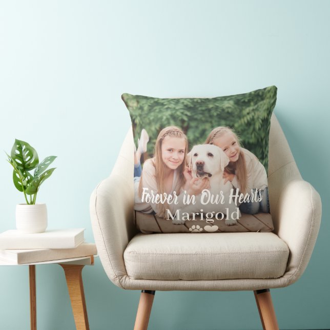 Egentligen i våra Hearts Pet Hund Photo Memorial Kudde (Stol)