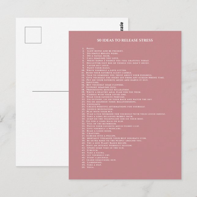 Egenvård motivation vintage rosa vykort (Fram/baksida)