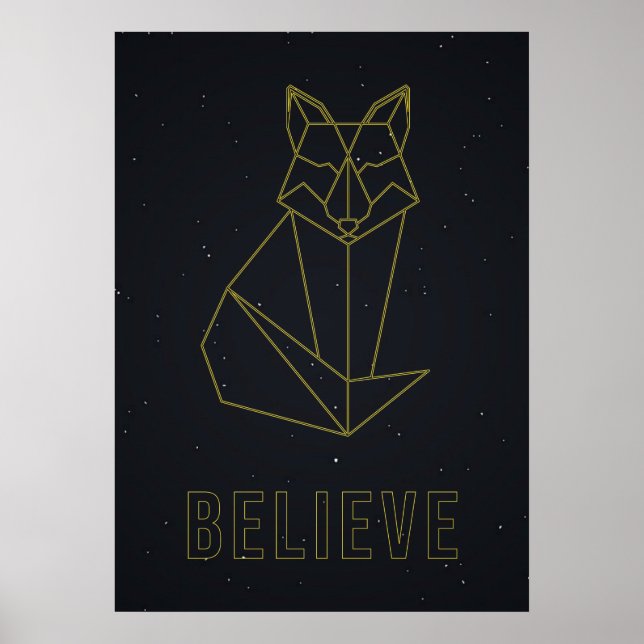 Egenvårdsbekräftelse poster gult origami fox (Framsidan)