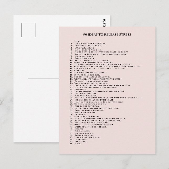 Egenvårdsmotivation rosa vykort (Fram/baksida)