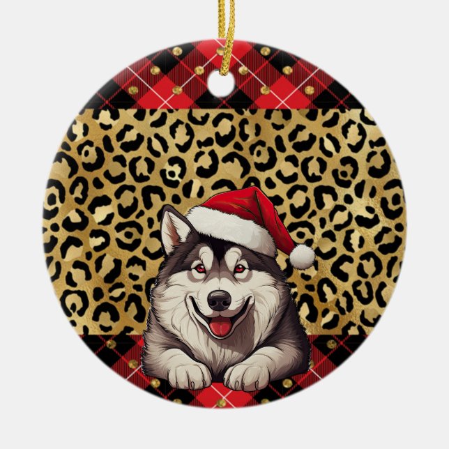 Eget namn Alaska Malamute hund Santa Buffalo Julgransprydnad Keramik (Framsidan)