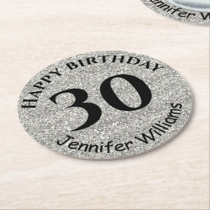 Eget namn Ålder Silver Glitter Underlägg Papper Rund