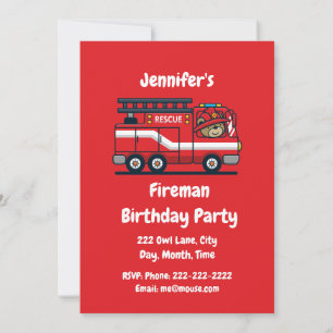 Eget namn Birthday Fireman Fire Lastbil Party Inbjudningar