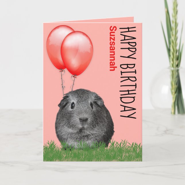 Eget namn Birthday Guinea Gris Red Balloations Kort (Framsida)