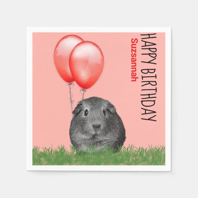 Eget namn Birthday Guinea Gris Red Balloations Pappersservett (Framsidan)