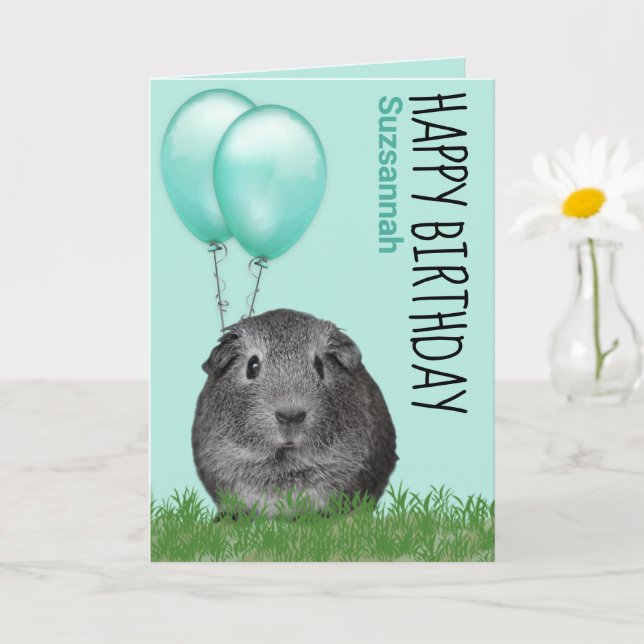 Eget namn Birthday Guinea Gris Teal Balloations Kort (Liten växt)