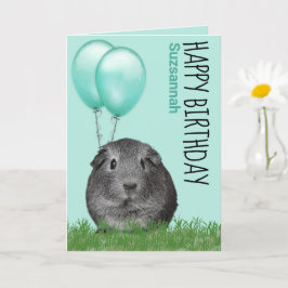 Eget namn Birthday Guinea Gris Teal Balloations Kort