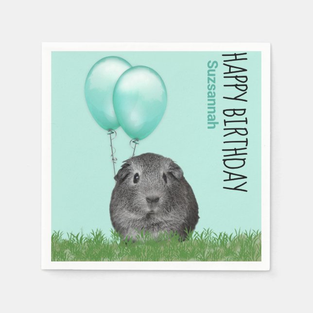 Eget namn Birthday Guinea Gris Teal Balloations Pappersservett (Framsidan)