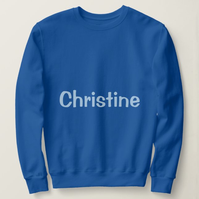 Eget namn Blå kvinnors vanliga sötskjorta T Shirt (Design framsida)