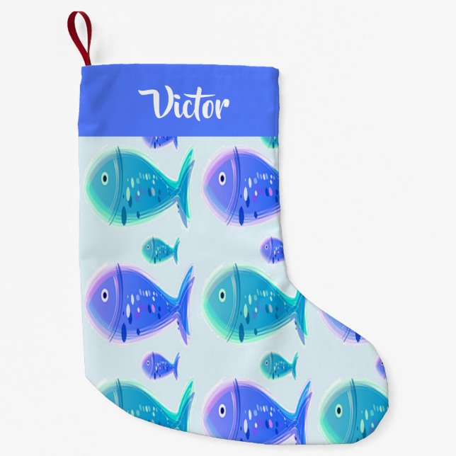 Eget namn blåfisk liten julstrumpa (Framsidan)