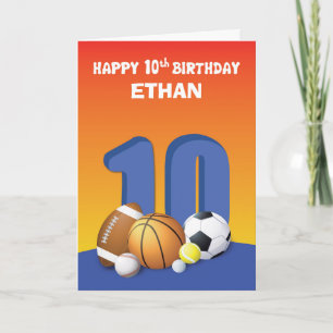 Eget namn Boy 10th Birthday Sports Bollar Kort