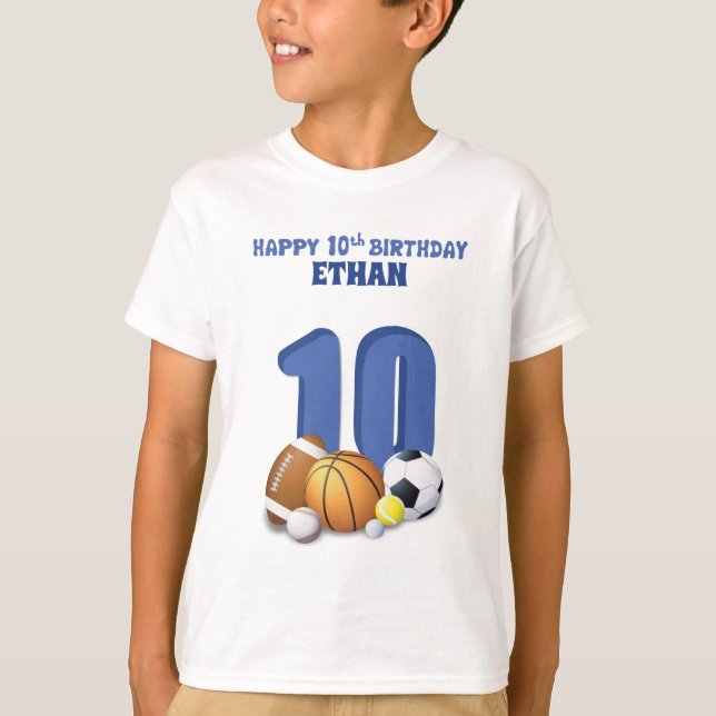 Eget namn Boy 10th Birthday Sports Bollar T Shirt (Framsida)