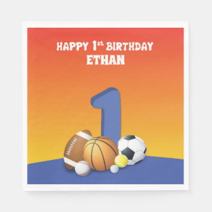 Eget namn Boy 1st Birthday Sports Bollar Pappersservett