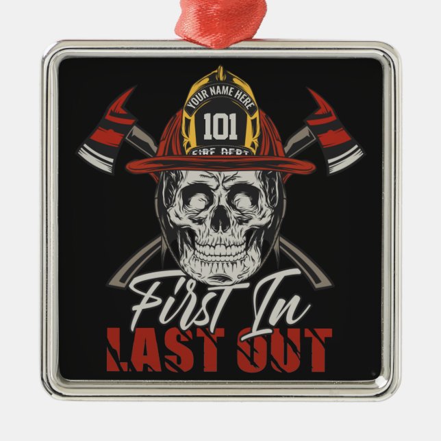 Eget NAMN-brandbekämpare först i den sista brandma Julgransprydnad Metall (Framsidan)