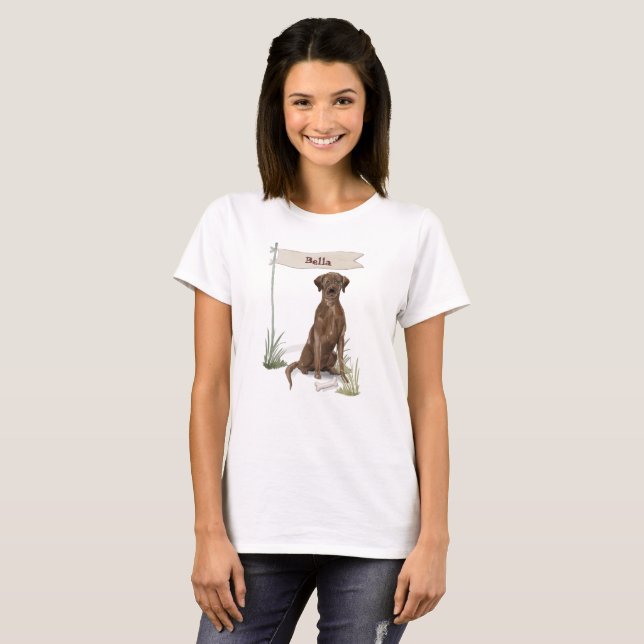 Eget namn Chocolate Lab Pet-Hund T Shirt (Hel framsida)