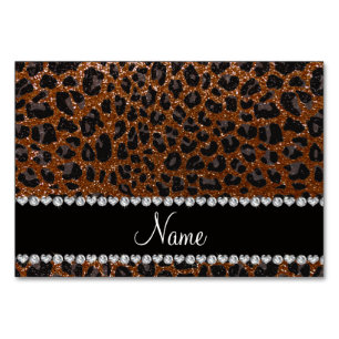 Eget namn chokladbrun glitter leopard bordsnummer