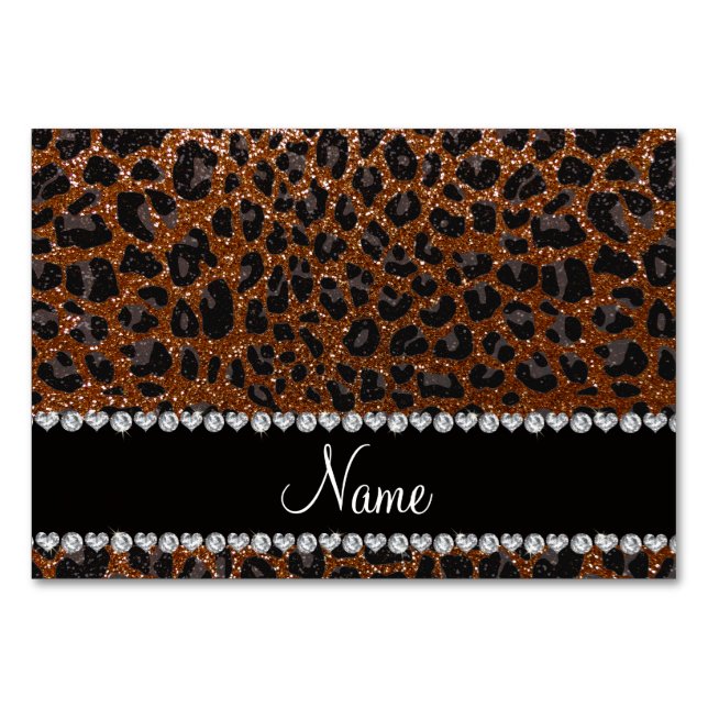 Eget namn chokladbrun glitter leopard bordsnummer (Framsidan)