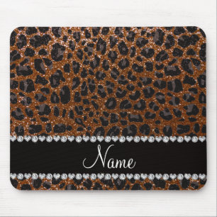 Eget namn chokladbrun glitter leopard musmatta