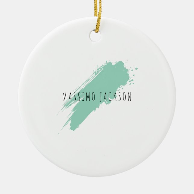 Eget namn dekorativ chic enkel blå vit julgransprydnad keramik (Framsidan)