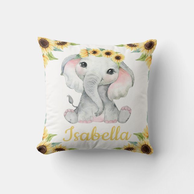 Eget namn Elephant Sunblomma Pillow Gift Kudde (Framsida)