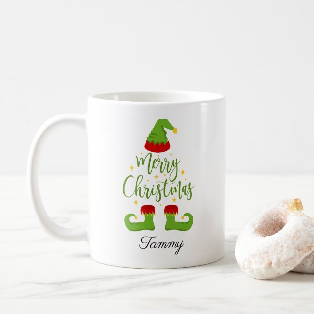Eget namn Elf-God jul Kaffemugg (Med munk)