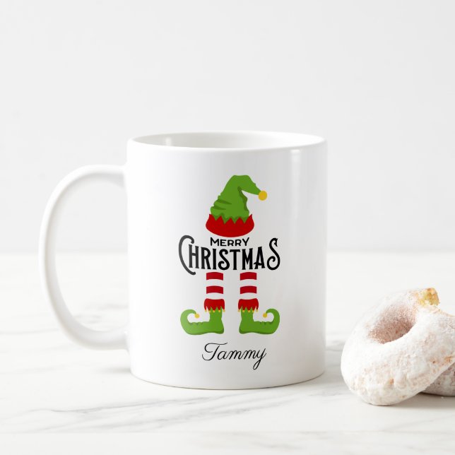 Eget namn Elf-God jul Kaffemugg (Med munk)