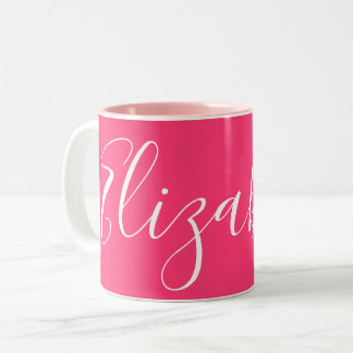 Eget namn Elizabeth på Rosa med enkel Plain Girly Två-Tonad Mugg