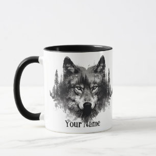 Eget namn eller Varg av text, vattenfärg Animal Mugg