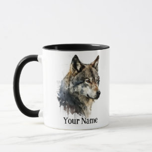 Eget namn eller Varg av text, vattenfärg Animal Mugg