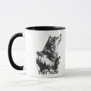 Eget namn eller Varg av text, vattenfärg Animal Mugg