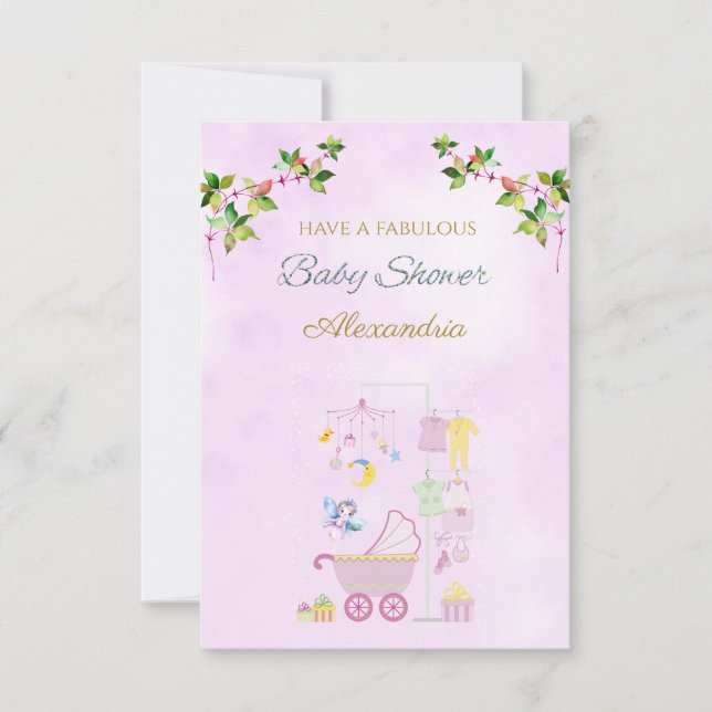 Eget namn Fairy Rosa Pram Baby Shower (Framsida)