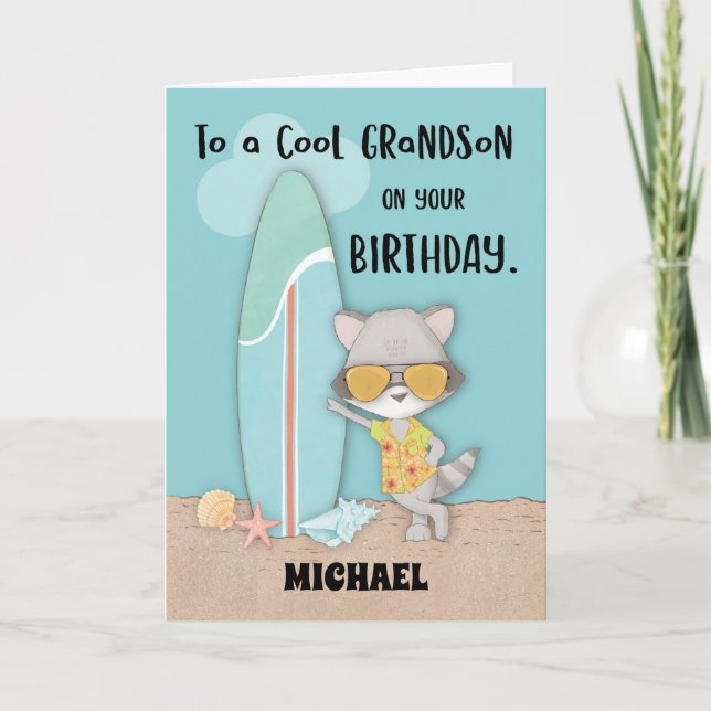 Eget namn Farson Birthday Beach Funny Raccoon Kort (Framsida)