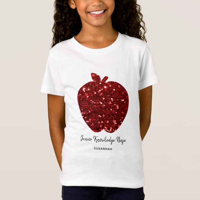 Eget namn Faux Gitter Red Apple School Kids T Shirt (Framsida)